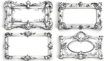 Elegant Vintage Style Decorative Rectangular Frames on White Background