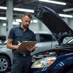 Mechanic man working checking the car