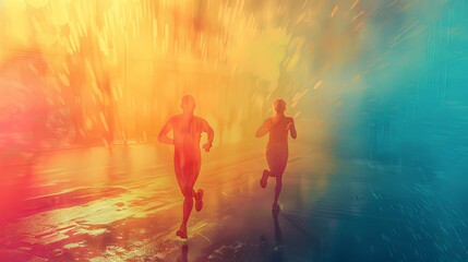 Light, abstract running silhouettes with a blank area for text