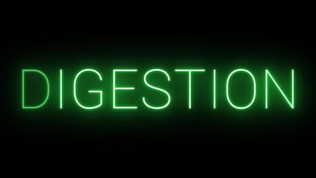 Flickering neon green glowing digestion text animated on black background