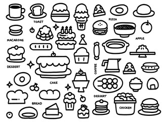 Set of food and drinks on a white background.