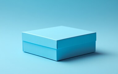 Simple matte sky blue box for singleuse sachets, same size as a sachet, with a matte sky blue sachet outside, plain background color E1F6FF