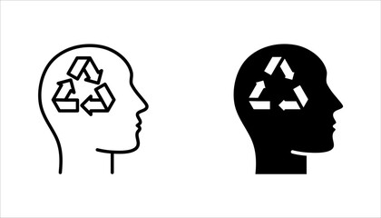 Leaf and Person Brain Ecology Environment Concept Line Icon set. Plant in Human Head Linear Pictogram. vector illustration on white background