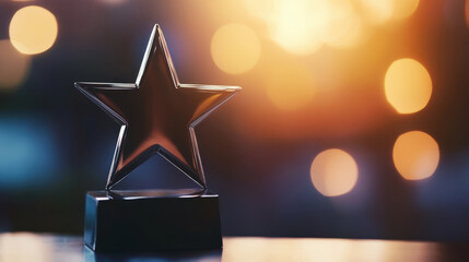 Golden star trophy on wooden surface representing achievement