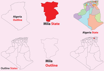 Obraz premium Mila map vector of Algeria, Mila line map, Mila with city map, Mila outline map