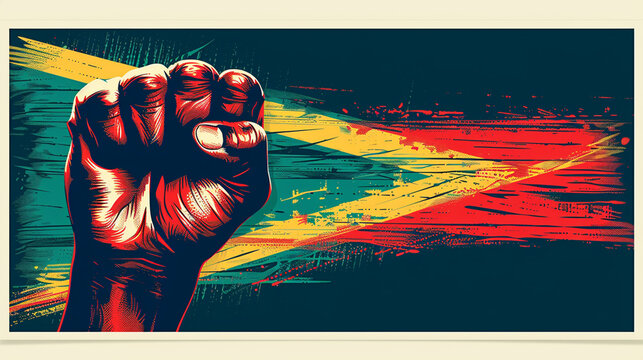 Powerful Minimalist Artwork Illustrating Nelson Mandela Day with Raised Fist and Flag Colors for Posters and Prints