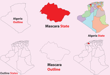 Obraz premium Mascara map vector of Algeria, Mascara line map, Mascara with city map, Mascara outline map