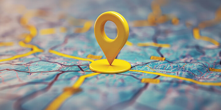 GPS Pointer on map, navigation Symbol, Indicating important place on the map, Pin indicating location, Place on the map, Ultra wide screen wallpaper.
