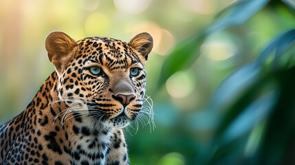 majestic leopard portrait on Savana blurred background powerful wildlife photography