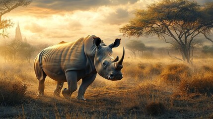 Obraz premium white rhino in the wild 