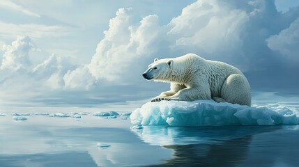 Naklejka premium A polar bear stranded on a shrinking ice floe
