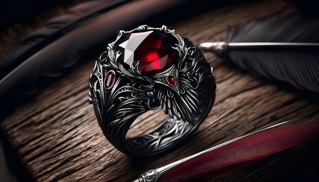 a ring with a ruby