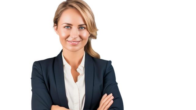 Beautiful businesswoman smiling with crossed arms posing isolate on transparency background PNG. - Powered by Adobe
