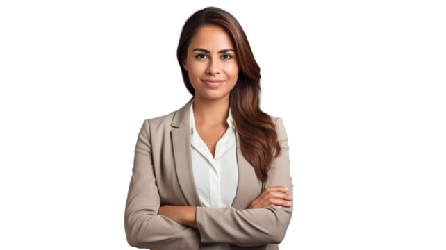 Portrait of happy businesswoman standing isolate on transparency background PNG.