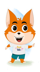 Dog Cartoon Character dancing dressed summer cloths.