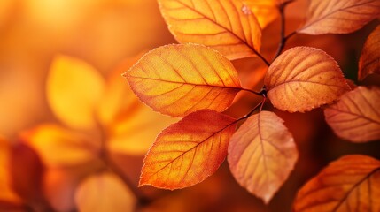 Obraz premium Autumnal foliage with vivid orange hues, captured in close-up macro detail.