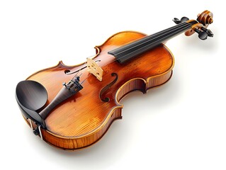 Fototapeta premium Detailed Elegant Violin with Bow Isolated on White Background