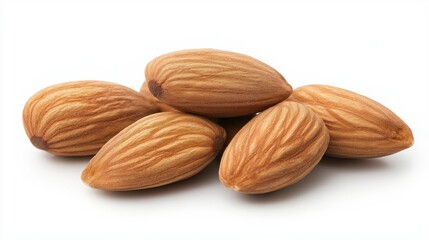 A group of five almonds isolated on a white background.