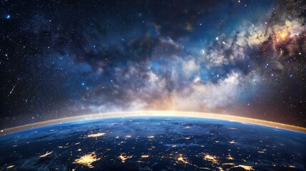 Earth's Nighttime View With Milky Way Galaxy Above