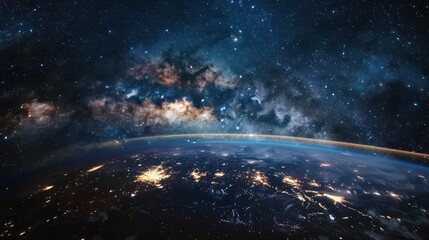 Obraz premium Earth's Nighttime Surface with the Milky Way Galaxy Above