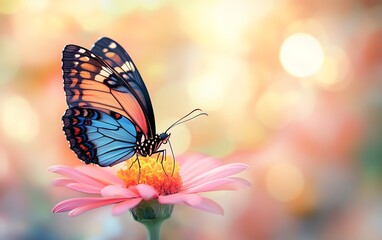 Fototapeta premium Artistic book cover design with a butterfly resting on a flower