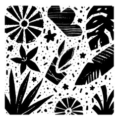 Black and White Doodle Vector Floral Pattern