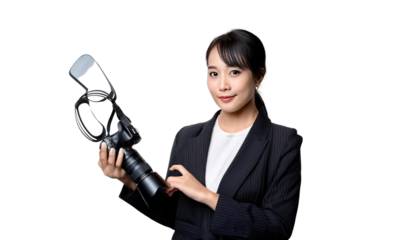 woman with camera on transparent background