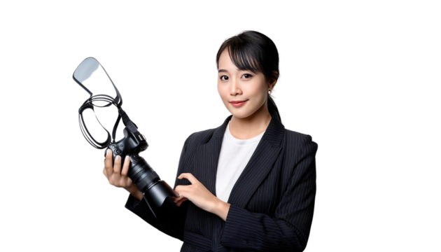 woman with camera on transparent background