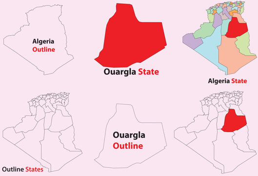 Ouargla map vector of Algeria, Ouargla line map, Ouargla with city map, Ouargla outline map