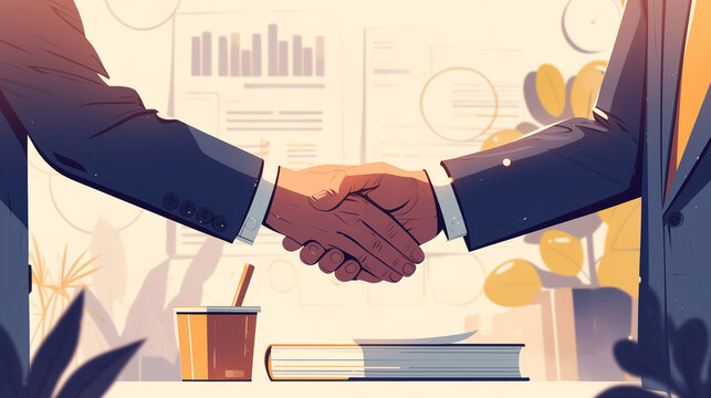 Investors shaking hands with a startup founder. Investment, business partnerships, venture capital, startup funding, and business collaboration concept.