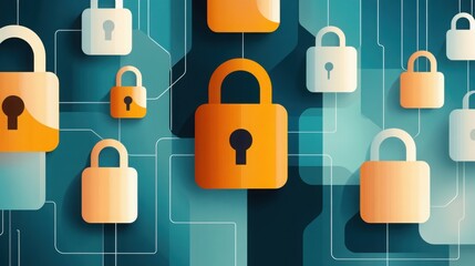 Abstract illustration of digital locks symbolizing security and privacy in a connected world with vibrant colors and modern design.