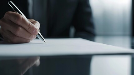 Close-Up of Businessperson Signing Document, Professional Handwriting in Corporate Environment, Formal Agreement or Contract, Focused and Precise, Symbol of Commitment and Responsibility, Executive.