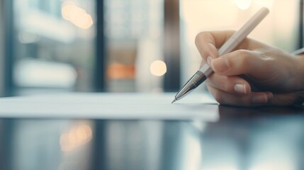 Close-Up of Businessperson Signing Document, Professional Handwriting in Corporate Environment, Formal Agreement or Contract, Focused and Precise, Symbol of Commitment and Responsibility, Executive.
