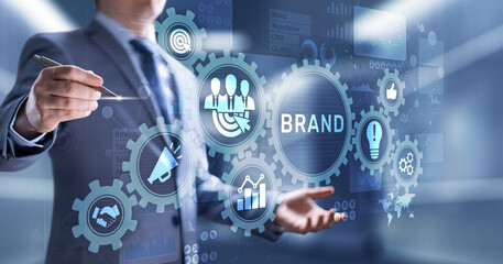 Fototapeta premium Brand words cloud on virtual screen. Branding, Marketing and Advertising concept.