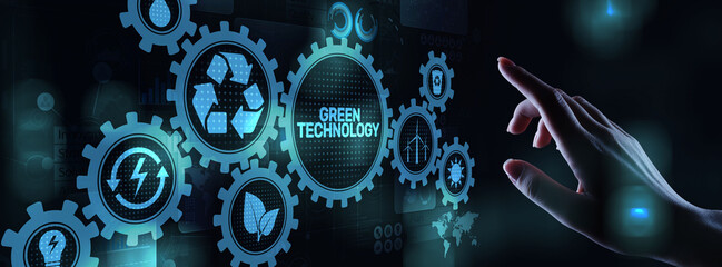 Green Technology Recycling Ecology Earth Saving concept on virtual screen.