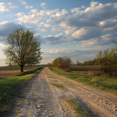 Autumnal nature with meadows and forests beautiful panorama calm day.. heath landscape in summer with sunshine, Country road in autumn


