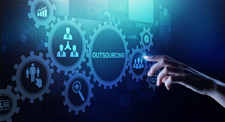 Obraz premium Outsourcing Global recruitment HR concept on virtual screen.