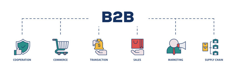 Business to business icons process structure web banner illustration of cooperation, commerce, transaction, sales, marketing, supply chain icon png transparent background.