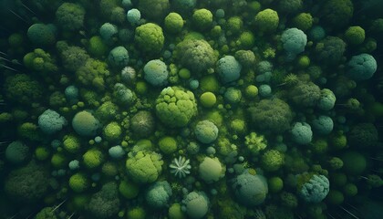 Top view green moss forest nature texture background.