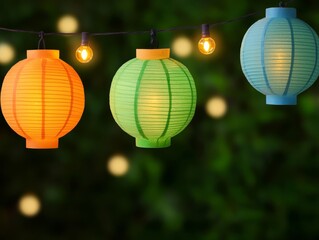 Fototapeta premium Close-up of traditional Indian lanterns being lit and hung, glowing ambiance, Diwali festival gathering, illuminated celebration