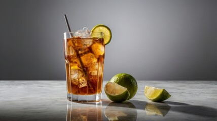 Glass of iced tea with lemon isolated on a white background, generative ai. A glass of tea. Summer Scene, Iced Tea with Lemon and mint on a garden table in bright sunshine.. Iced Tea