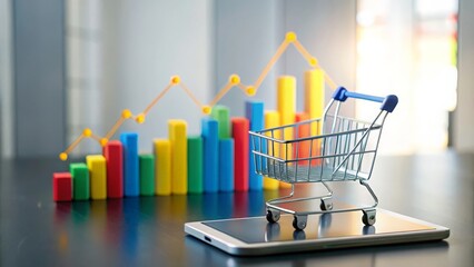 Abstract background with data charts and graphs relevant to online shopping analytics.
