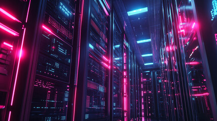 Futuristic AI-Managed Data Center with Self-Repairing Servers and Automated Security Systems, Showcasing Advanced Robotics, Real-Time Monitoring, and Intelligent Infrastructure for Enhanced Data Integ