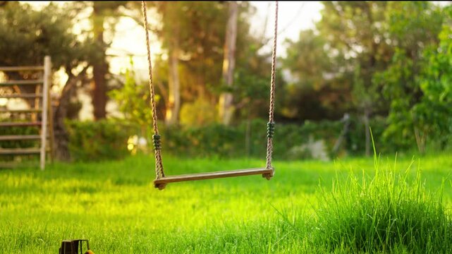 Empty swing set in a sunny park