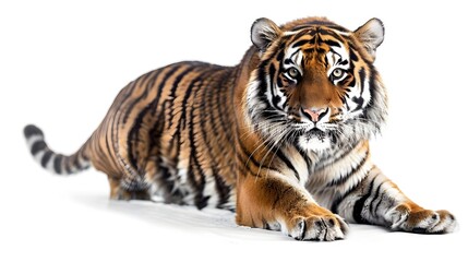 Fototapeta premium Majestic Tiger in Dynamic Pose on Isolated White Background