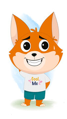 Nervous dog Cartoon Character dressed summer cloths.