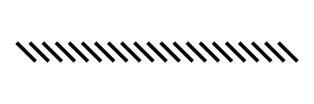 Slash line border. Diagonal parallel lines divider strip. Tilt strip geometric abstract border. Slash divider. Vector illustration isolated on white background.