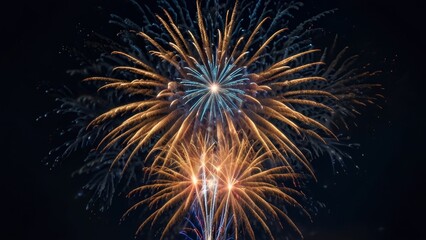 Obraz premium Big fireworks on a dark blue night background from the starry sky on New Year's Eve