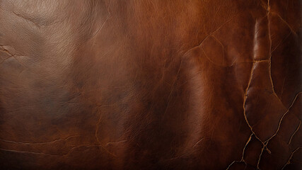 Close-up of brown leather with natural cracks and texture, perfect for stock photo use.