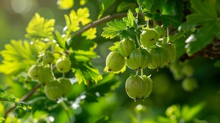 Fototapeta premium Gooseberry or emblic on the green backdrop